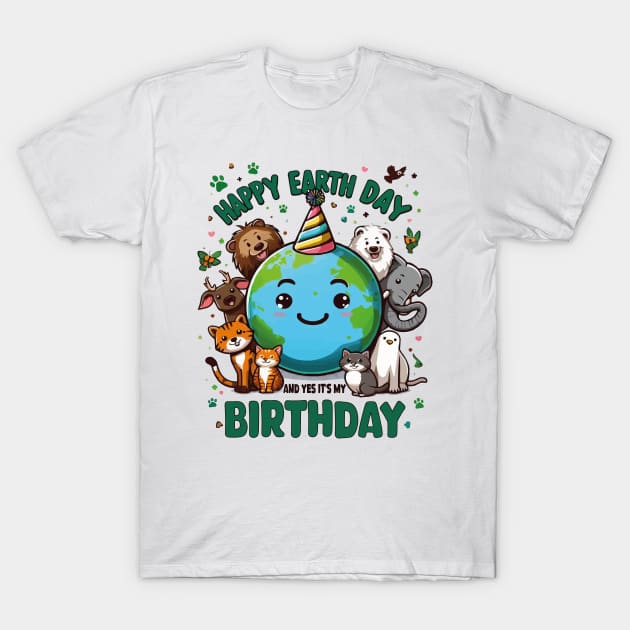 Happy Earth Day 2024 It's My Birthday Born On Earth Day Kids T-Shirt by JUST PINK